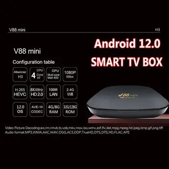 V88 Mini akıllı tv kutusu Android 12 Allwinner H3 Dört Çekirdekli 2.4 G WİFİ 8K Set Üstü Kutusu 8GB + 128GB Medya Oynatıcı H. 265 Ev Sineması