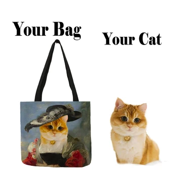 Yaratıcı Özel DIY Tote Çanta Baskı Kedi Köpek Bebek Çocuk Ünlü Yağlıboya Kişisel omuz çantası Alışveriş Çantaları Hediye