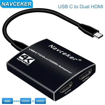 USB C 2 HDMI Çift 4K Ekran Dijital AV Adaptörü için 2020-2016 MacBook Pro, Mac Hava/iPad Pro, dell XPS 13/15, Yüzey Pro 7 / Go