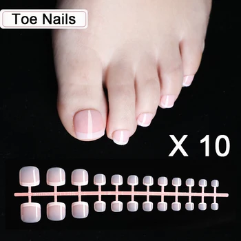 10 Takım Klasik Ayak Tırnaklarını Fransız Nail İpuçları Akrilik Kısa takma tırnak Tam Kapak Yapay Ayak Yanlış Nails Art İpuçları Ayak Çivi