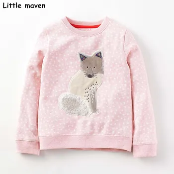 Küçük maven çocuk marka bebek kız giysileri sonbahar yeni tasarım pamuklu üst giyim pembe tilki gri baskı t shirt