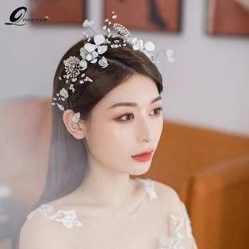Kore saç bandı Düğün saç aksesuarları Kızlar İçin Tiara kadın Takı Gelin Şapkalar Gelin Çiçek El Yapımı Tiaras 2021