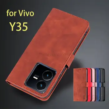 Kartlıklı cüzdan vivo için kılıf Y35 Pu Deri Kılıf Vivo Y 35 Flip Kılıf Telefon Gömme Kapak Kılıf çapa fundas Coque İş
