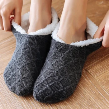Kadın Çorap Terlik Kış Kat Çorap Kadife Kapalı Kısa kaymaz Süper Kalınlaşmak Yumuşak Tekne Çorap Düz Renk Sıcak Çorap Terlik
