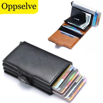 Deri Alüminyum kart çantası Kredi Kartı Paketi Mini Cüzdan Unisex Çok katmanlı kart tutucu Anti-hırsızlık Uygun Pop-up Kart Kutusu