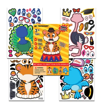Karikatür Hayvan Çocuk Bulmaca Çıkartmalar Yapmak Hayvanat Bahçesi Brids Tigers Sticker Çocuk Oyuncakları Monte Bebek Tanıma Eğitim Eğitim