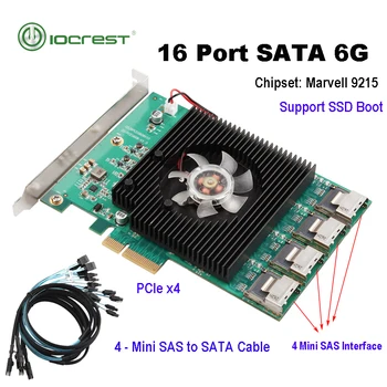 IOCREST 16 Port SATA 6G PCI Express x4 Denetleyici Kartı Marvell 88SE9215 Yonga Seti PCIe SATA III 3.0 Mini SAS 4 Sata Kablosu