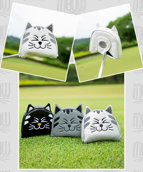 Playeagle Sevimli Miyav Kedi Tarzı Golf Kulübü Siyah Gri Beyaz Mallet Atıcı headcovers