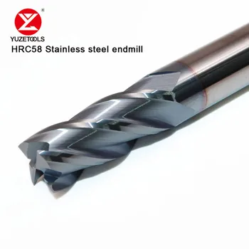 HRC58 paslanmaz çelik freze kesicisi katı karbür tungsten çelik 4F çift kenar Freze sertleştirilmiş freze malzeme