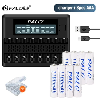 PALO AAA şarj edilebilir piller 1.2 V AAA pil 3A aaa 1100mAh 8 yuvaları ile Akıllı Hızlı pil şarj cihazı için 1.2 V AA / AAA pil