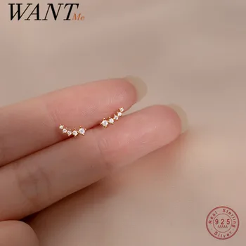 WANTME 925 Ayar Gümüş Basit Kore Açacağı Zirkon Mini Küçük Damızlık Küpe Genç Kadınlar için Günlük Yaşam Parti Piercing Takı