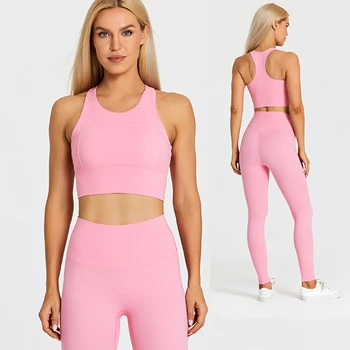 ABS LOLİ Egzersiz Kıyafetleri Kadın Spor Spor Giyim 2 Parça Racerback Yastıklı Kırpma Üst Sutyen Yüksek Bel Yoga Tayt Spor Setleri
