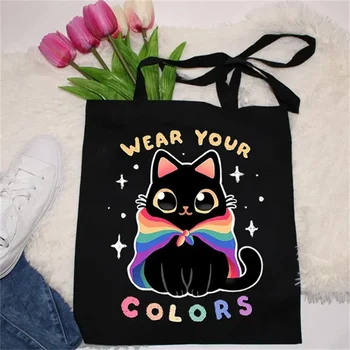 Renkli Kedi Çanta Kadın Bayan alışveriş çantası Erkek Kız Yüksek Kapasiteli Seyahat Saklama Torbaları İş Çanta Kadınlar için Ofis Bolsas
