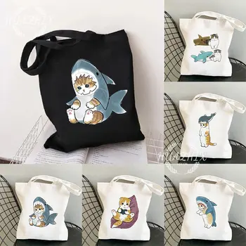 Moda Sevimli İlginç Hayvanlar alışveriş çantası Komik Kedi Köpekbalığı alışveriş çantası Çocuklar için Çanta Çanta kadın büyük el çantası Açık Plaj
