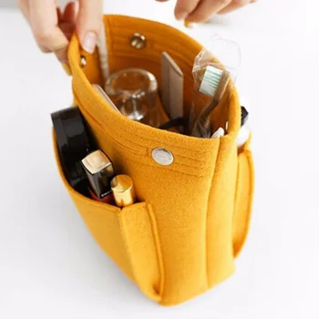 Ekle makyaj çantası Kadın Keçe Seyahat Organizatör Çanta Çanta Büyük çanta Makyaj Çantaları Kozmetik Çantası Güzellik Kadın Tote