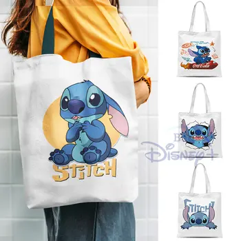 Disney Lilo ve Dikiş Baskı Çanta Kadın Karikatür Özel Desen keten çantalar Yüksek Kapasiteli Alışveriş Seyahat Depolama omuzdan askili çanta