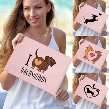 Sevimli Dachshund Baskı Açık Kız Makyaj Çantası Kadın Kozmetik Çantaları Seyahat Tuvalet Organizatör Kadın Depolama Makyaj Çantaları Hediyeler