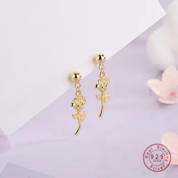 MERHABA ADAM 925 Ayar Gümüş Kaplama 14K Altın Japon Küçük Yuvarlak Boncuk Gül Küpe Kadınlar Küçük Taze doğum günü hediyesi Takı