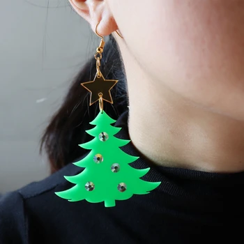 KUGUYS Noel Ağaçları Uzun Bırak Dangle Küpe Kadınlar için Yeşil Bitki Glitter Akrilik Klasik Takı Moda Aksesuarları
