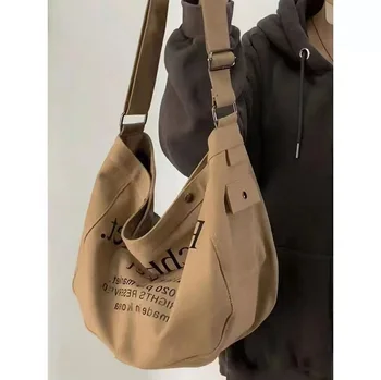 Ucuz Büyük Kapasiteli Bayanlar omuzdan askili çanta Mektup Tasarım Yeni Yüksek Kaliteli Tuval Kadın postacı çantası okul çantası Bolsa Feminina