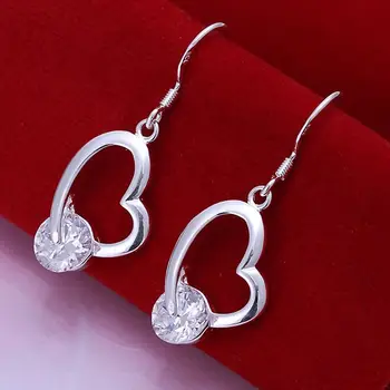 toptan gümüş kaplama küpe kadınlar için düğün takısı uzun küpe hediye için zirkon taş kristal kalp küpe KN-E150