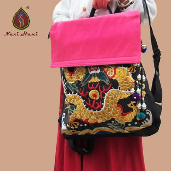 Yeni nakış kadın sırt çantası bilgisayar çantaları moda işlemeli tuval sırt çantası