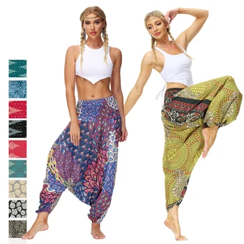 Bohemian Yoga Pantolon Kadın Pantalones Mujer Hippi Yüksek Bel Harem Baggy Boho Zumba Giyim Femme Dökün Calca Feminina Baskılı