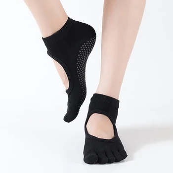 Kadın Yoga Çorap Kaymaz Beş Parmak Backless Silikon Kaymaz 5 Ayak Çorap Bale Gym Fitness Spor Polyester Çorap