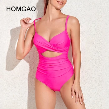 HOMGAO Katı Seksi kadın Tek Parça Mayolar Karın Kontrol Mayo Push Up V Yaka Bodysuit Beachwear 2022 Yeni Mayo