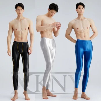 XCKNY Seksi Saten yağ parlak pantolon Çıplak erkek çabuk kuruyan parlak pantolon parlak yüzmek spor yüksek elastik Sörf pantolon