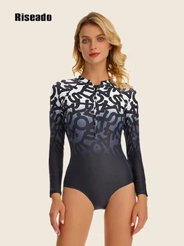 Uzun Kollu Mayo Kadın Tek Parça Spor Mayo Kadın Sörf Takım Elbise Yaz Beachwear Degrade mayo Tek parça (UPF 50+)