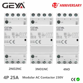 GEYA Din Raylı Otomatik Modüler Ev Kontaktörü AC230V 4P 25A 4NO 2NO2NC 3NO1NC 50 / 60Hz